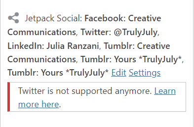 Jetpack Social: Twitter is not supported anymore