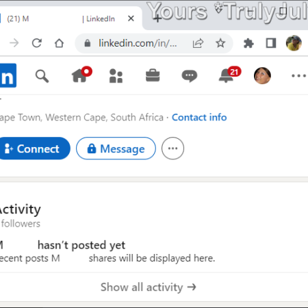 LinkedIn '0 Activity' but prompts to 'Show all activity'.